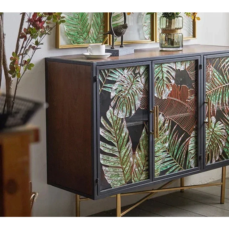 Floral Accent Cabinet with Gold Detailing| Hlm785lp - Biophilic Design - Eclectic