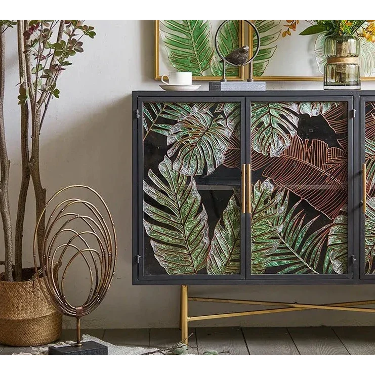 Floral Accent Cabinet with Gold Detailing| Hlm785lp - Biophilic Design - Eclectic