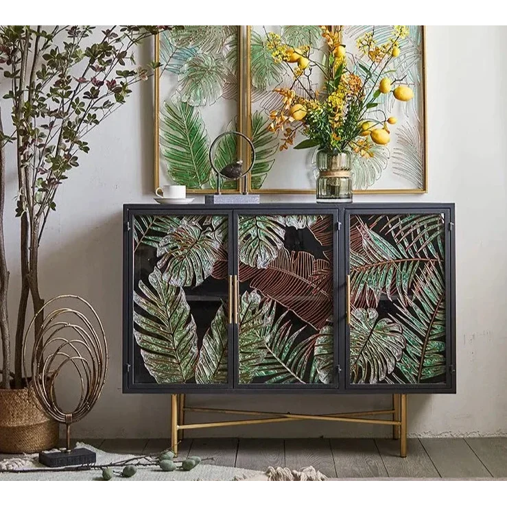 Floral Accent Cabinet with Gold Detailing| Hlm785lp - Biophilic Design - Eclectic