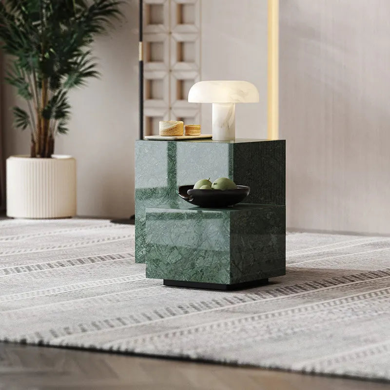 Italian Marble Cubist Side Tables - Art Deco Biophilic Design Dark Academia Eclectic