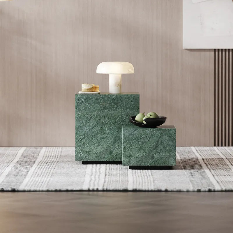 Italian Marble Cubist Side Tables - Art Deco Biophilic Design Dark Academia Eclectic