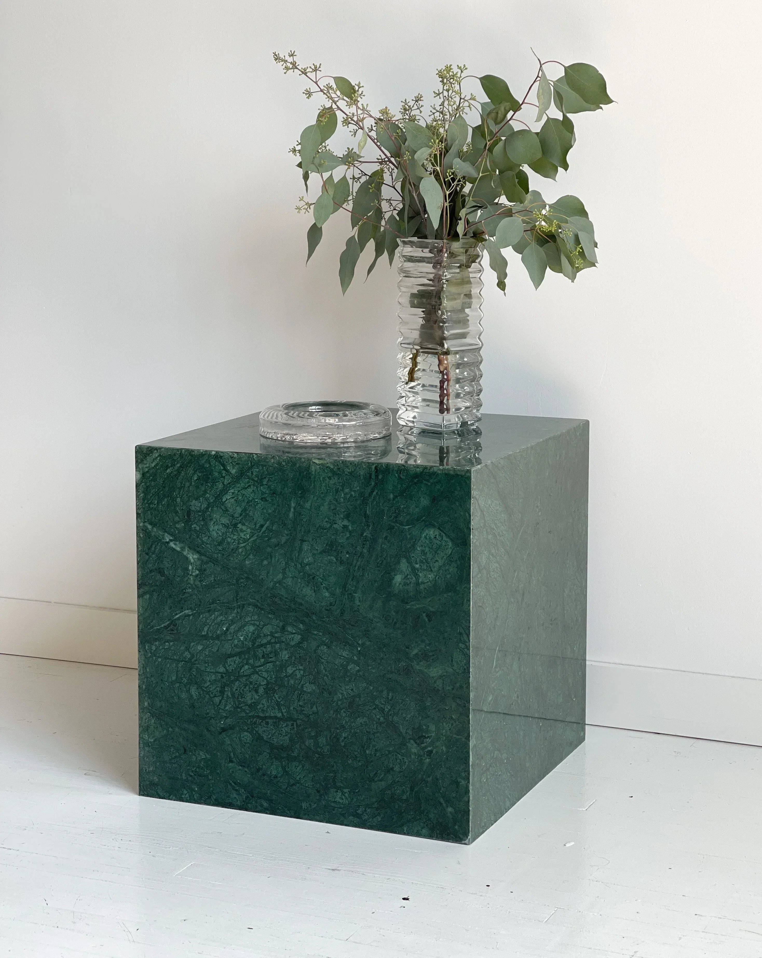 Italian Marble Cubist Side Tables - Art Deco Biophilic Design Dark Academia Eclectic