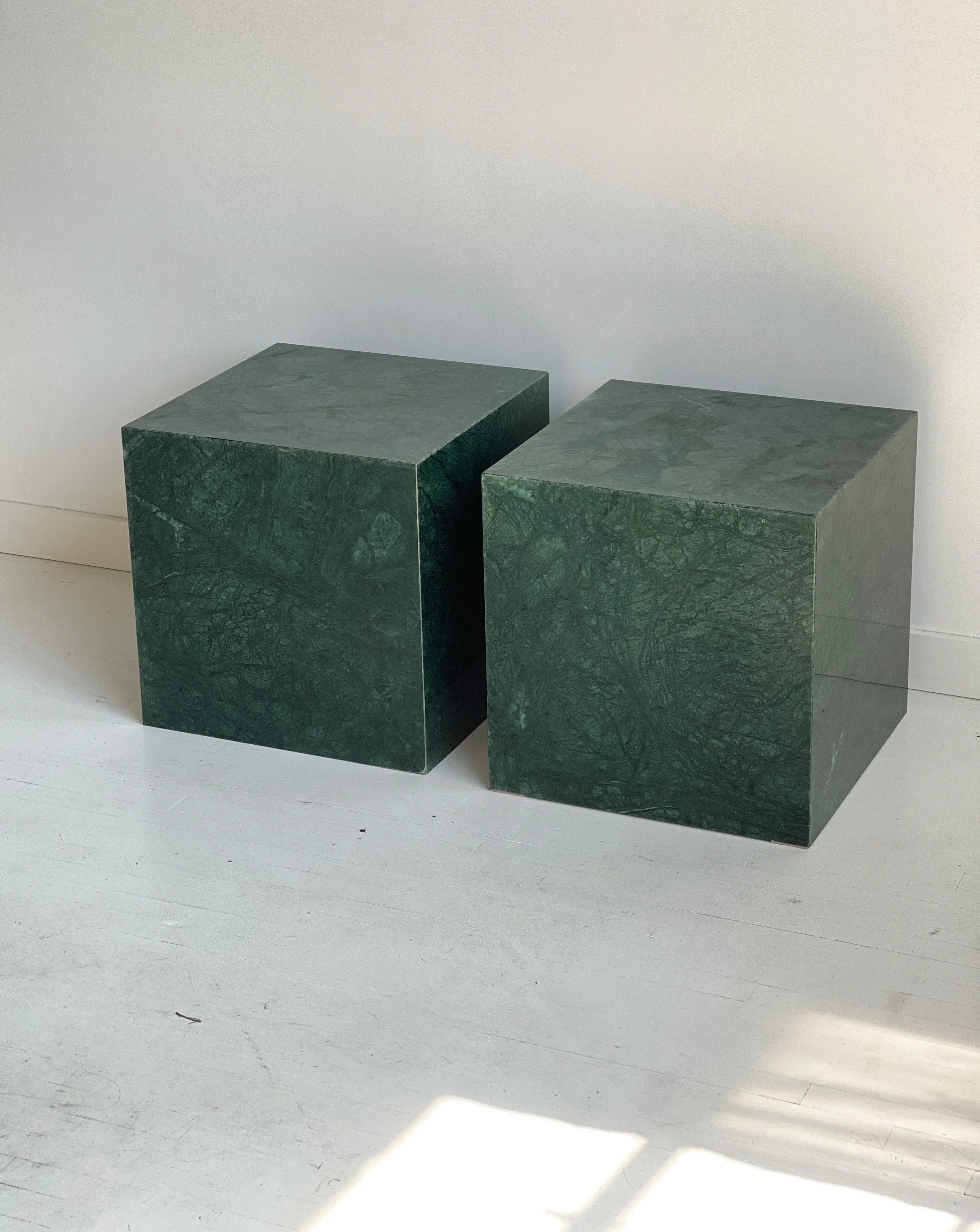 Italian Marble Cubist Side Tables - Art Deco Biophilic Design Dark Academia Eclectic