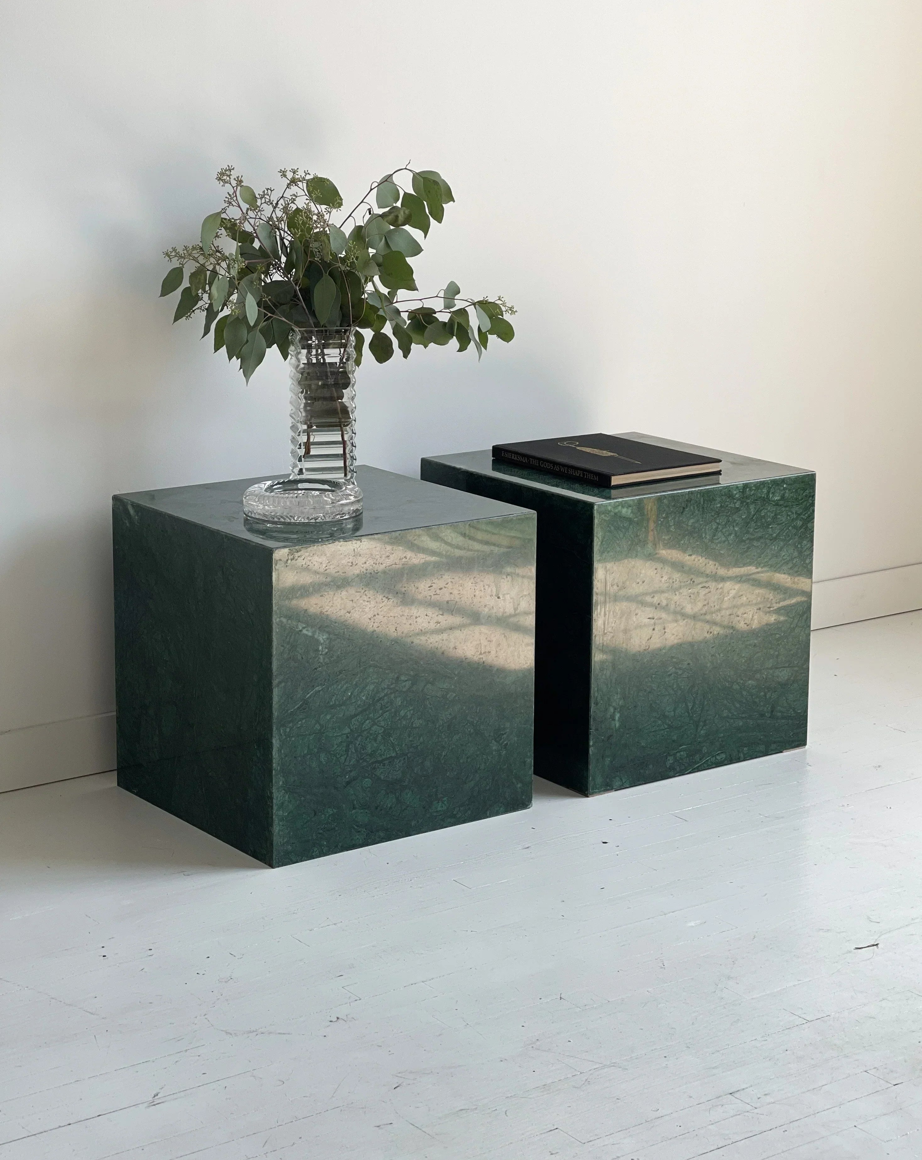 Italian Marble Cubist Side Tables - Art Deco Biophilic Design Dark Academia Eclectic