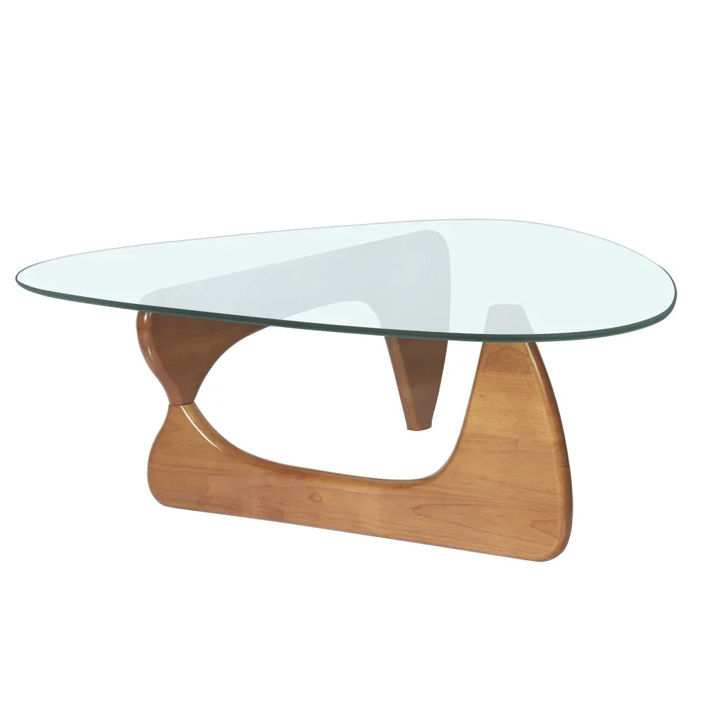 Mid-century Modern Glass Coffee Table with Solid Wood Base – Minimalist Design for Living Rooms