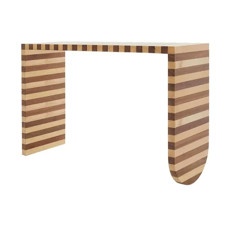 Mid-century Modern Solid Wood Console Table – Striped Minimalist Design for Entryway or living room