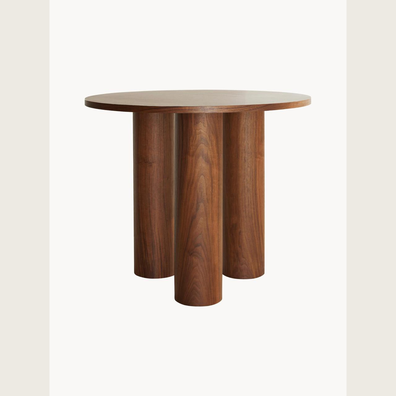 Minimalist Walnut Round Side Table with Cylindrical Column Base