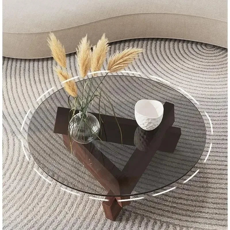 Modern Glass Top Coffee Table with Wood Base | Hlm741025 - Japandi - Minimalist