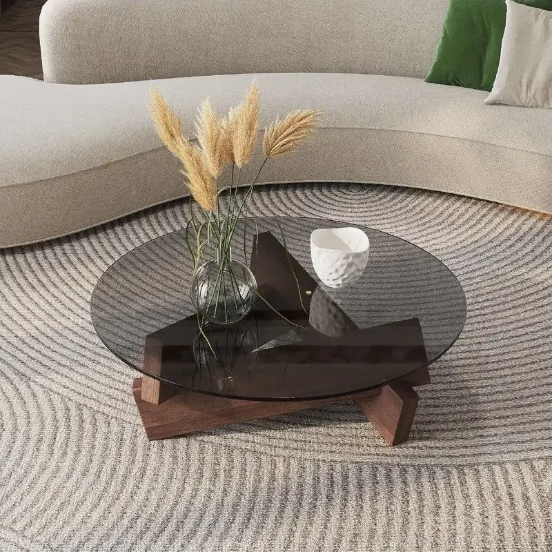 Modern Glass Top Coffee Table with Wood Base | Hlm741025 - Japandi - Minimalist