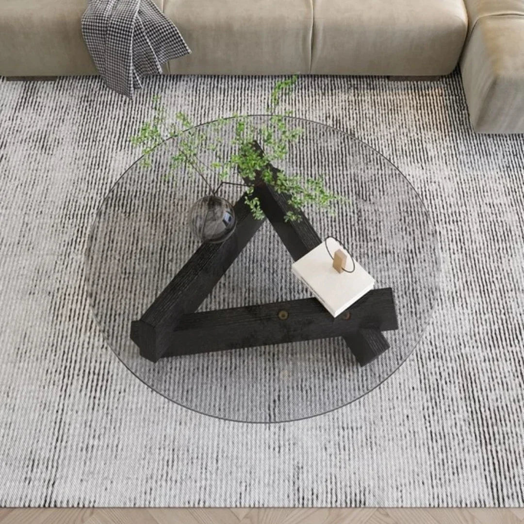 Modern Glass Top Coffee Table with Wood Base | Hlm741025 - Japandi - Minimalist