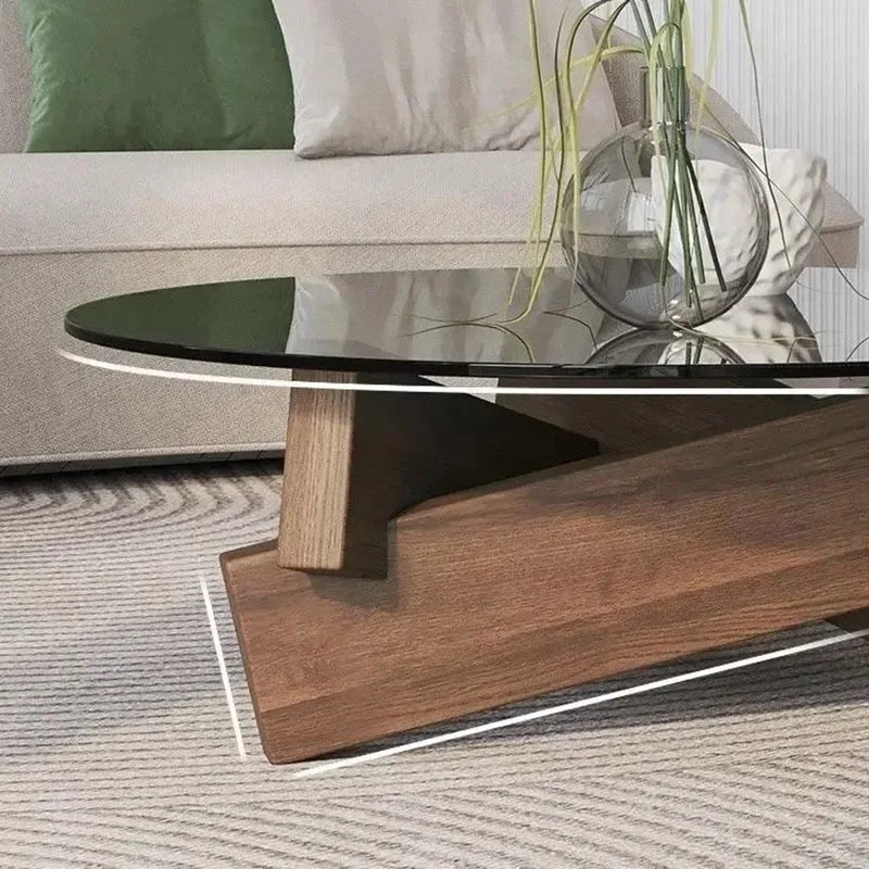 Modern Glass Top Coffee Table with Wood Base | Hlm741025 - Japandi - Minimalist