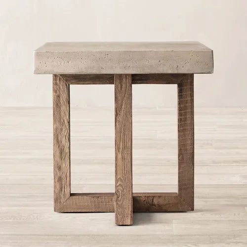 Modern Japandi End Table – Concrete Top with Solid Pine Wood Frame Minimalist design