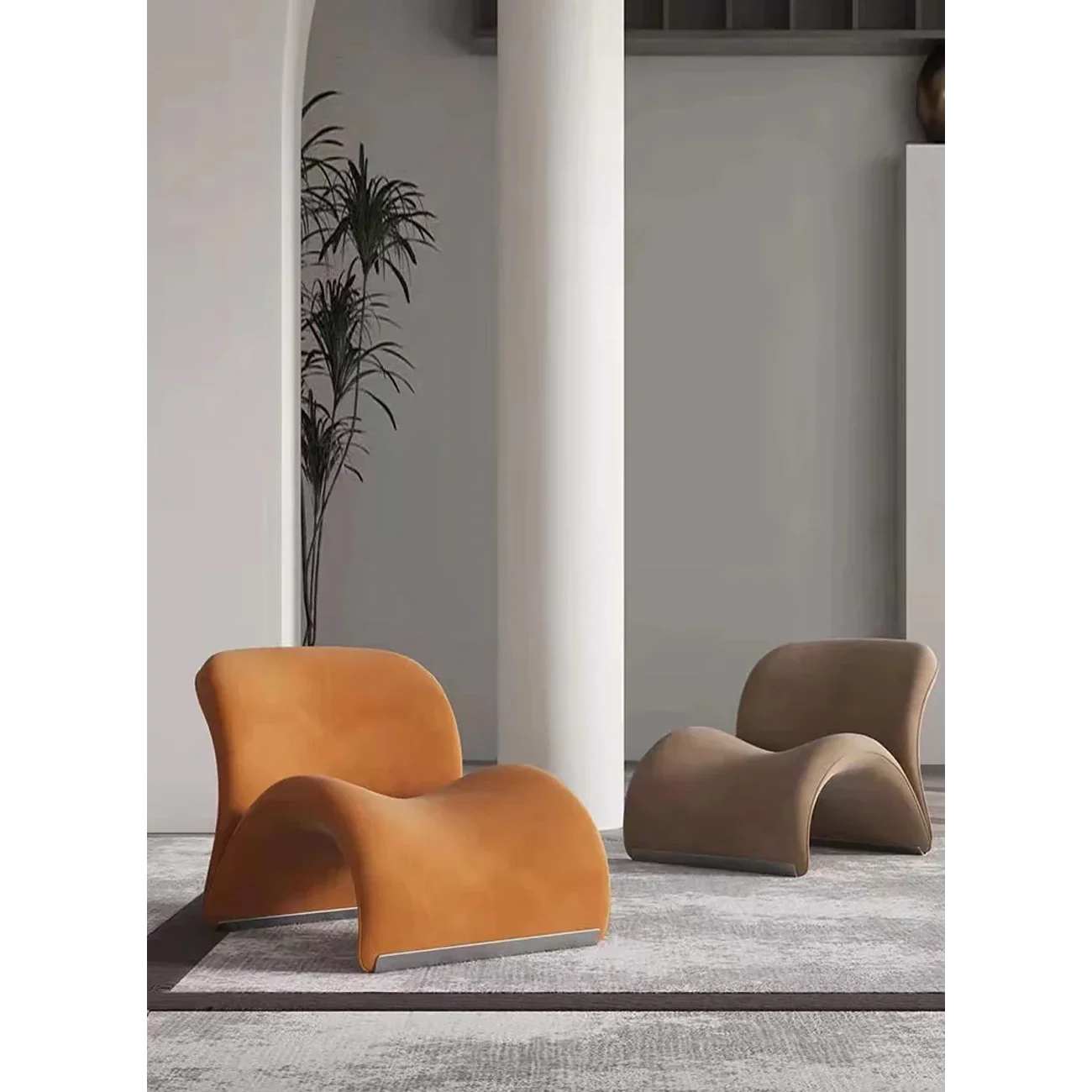 Modern Luxury Sculptural Lounge Chair in Leather or Wool