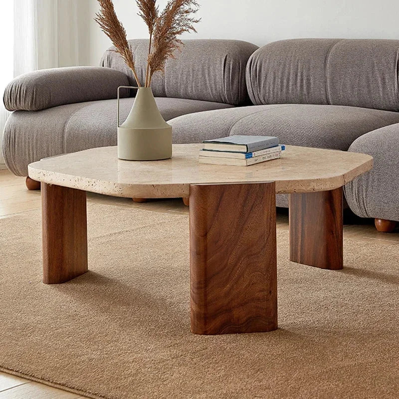 Modern Marble Top Coffee Table with Walnut Base | Japandi Interiors | Luxury Living Room