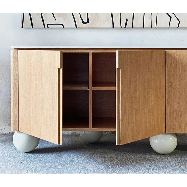 Modern Minimalist Oak Sideboard with Marble Ball Legs | Hlm89000 - Art Deco - Biophilic Design - French Country