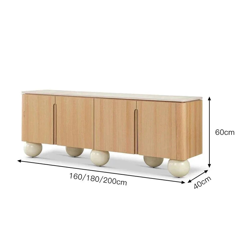 Modern Minimalist Oak Sideboard with Marble Ball Legs | Hlm89000 - Art Deco - Biophilic Design - French Country