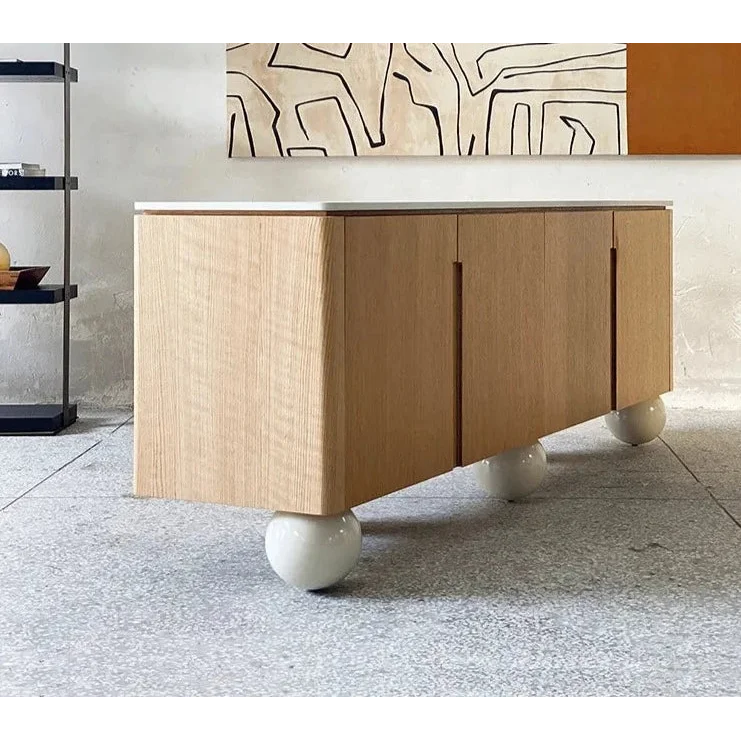 Modern Minimalist Oak Sideboard with Marble Ball Legs | Hlm89000 - Art Deco - Biophilic Design - French Country