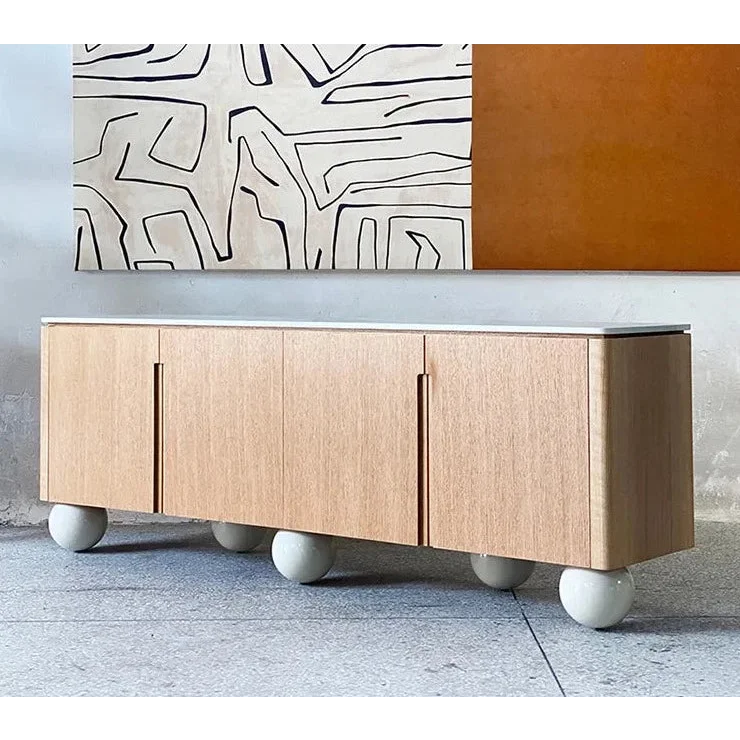 Modern Minimalist Oak Sideboard with Marble Ball Legs | Hlm89000 - Art Deco - Biophilic Design - French Country