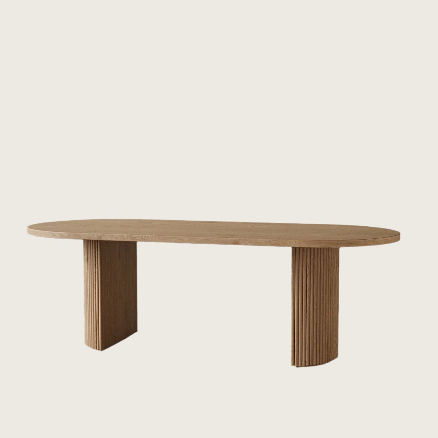 Modern Oak Dining Table | Minimalist Oval Wood with Fluted Pedestal Base | Luxury Interiors