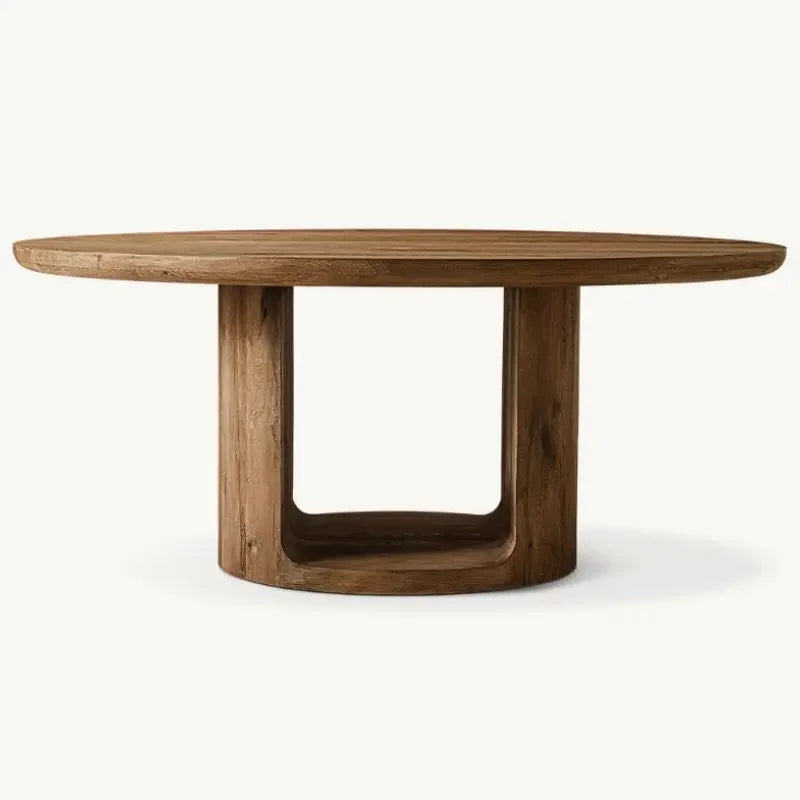 Modern Round Solid Wood Dining Table – Minimalist Walnut Design With pedestal base