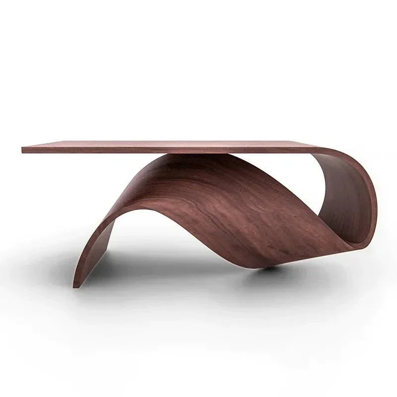 Modern Sculptural Coffee Table in Curved Wood Design | Luxury Office Dining