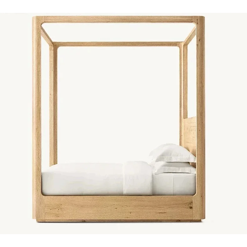 Teak Wood Sanctuary Cube Canopy Bed - Biophilic Design - Eclectic - Japandi - Minimalist