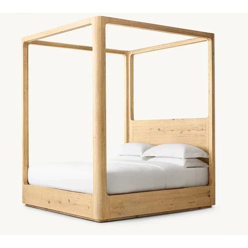 Teak Wood Sanctuary Cube Canopy Bed - Biophilic Design - Eclectic - Japandi - Minimalist