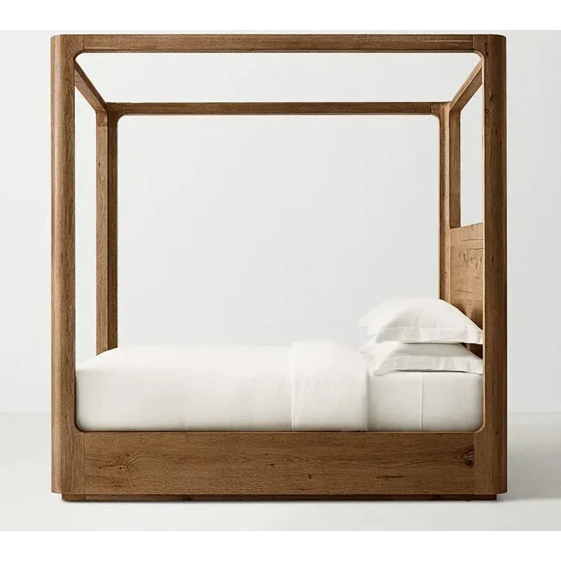 Teak Wood Sanctuary Cube Canopy Bed - Biophilic Design - Eclectic - Japandi - Minimalist