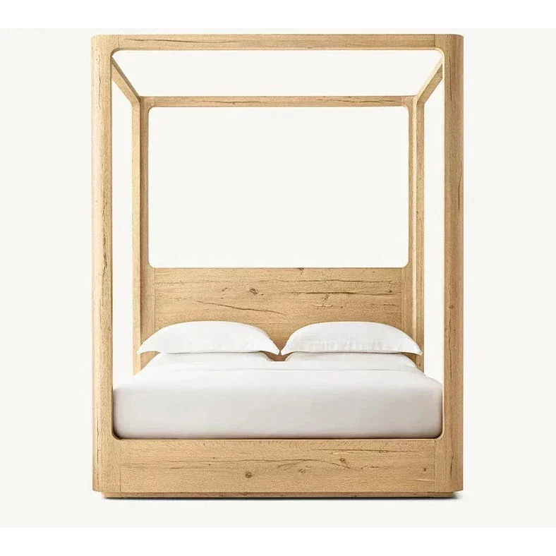 Teak Wood Sanctuary Cube Canopy Bed - Biophilic Design - Eclectic - Japandi - Minimalist