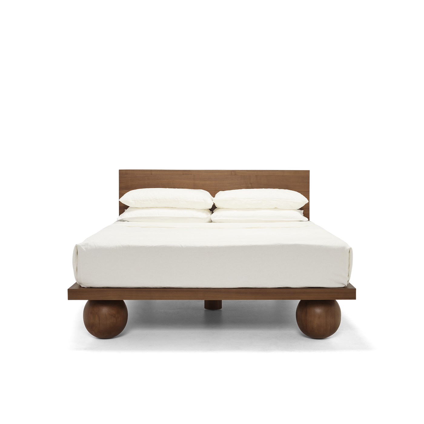 Modern Solid Wood Platform Bed Frame with Round Ball Legs | Japandi Minimalism Bedroom Queen & King Size Beds