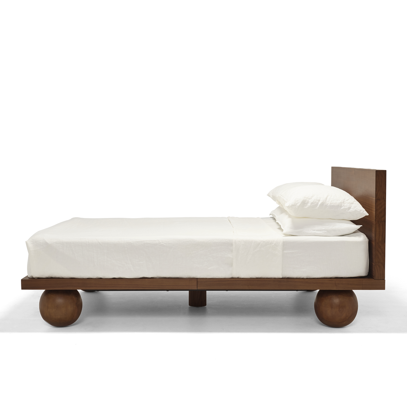 Modern Solid Wood Platform Bed Frame with Round Ball Legs | Japandi Minimalism Bedroom Queen & King Size Beds