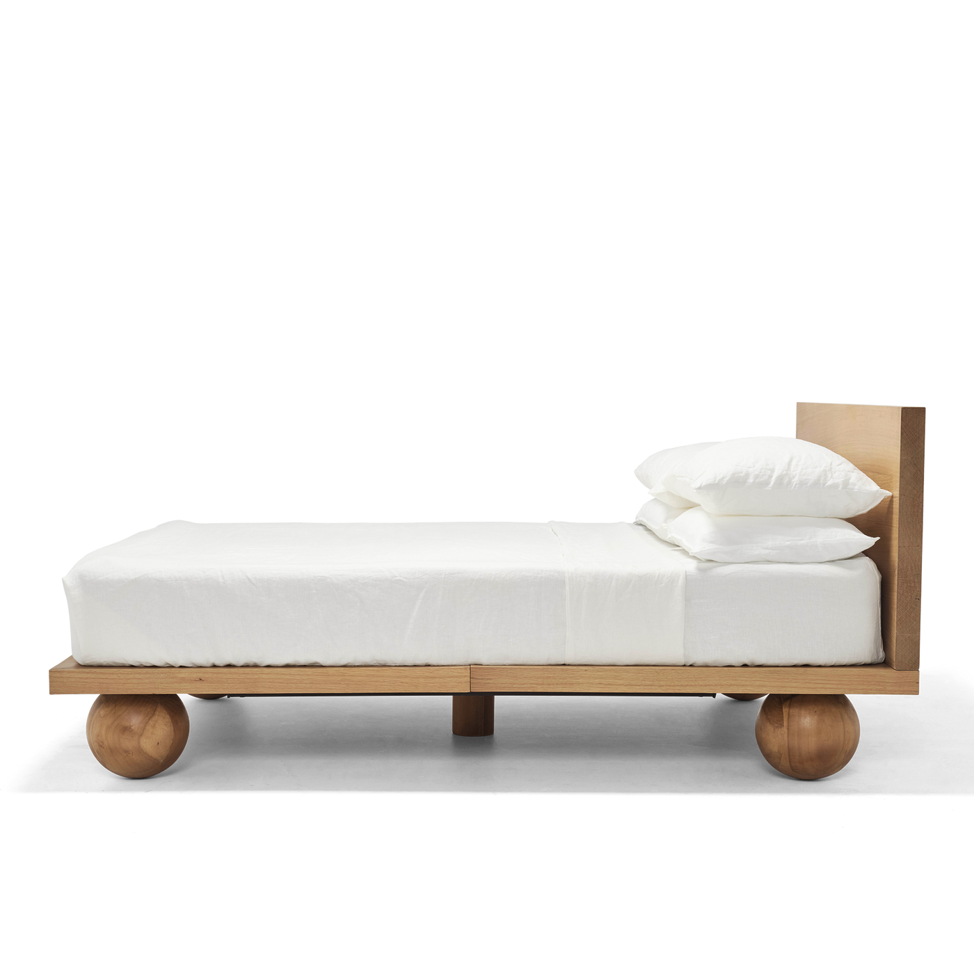 Modern Solid Wood Platform Bed Frame with Round Ball Legs | Japandi Minimalism Bedroom Queen & King Size Beds