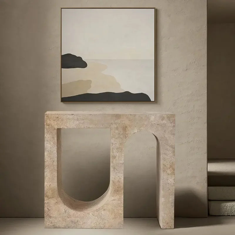 Modern Travertine Console Table | Hlm8785487 - Biophilic Design - French Country - Japandi - Minimalist