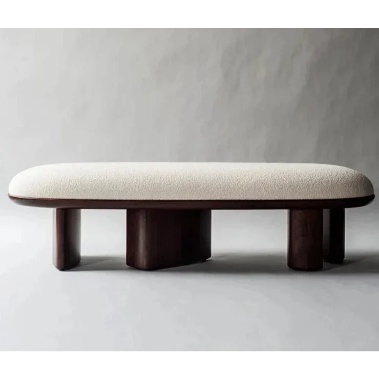 Modern Upholstered Bench with Wood Base | Japandi Interiors