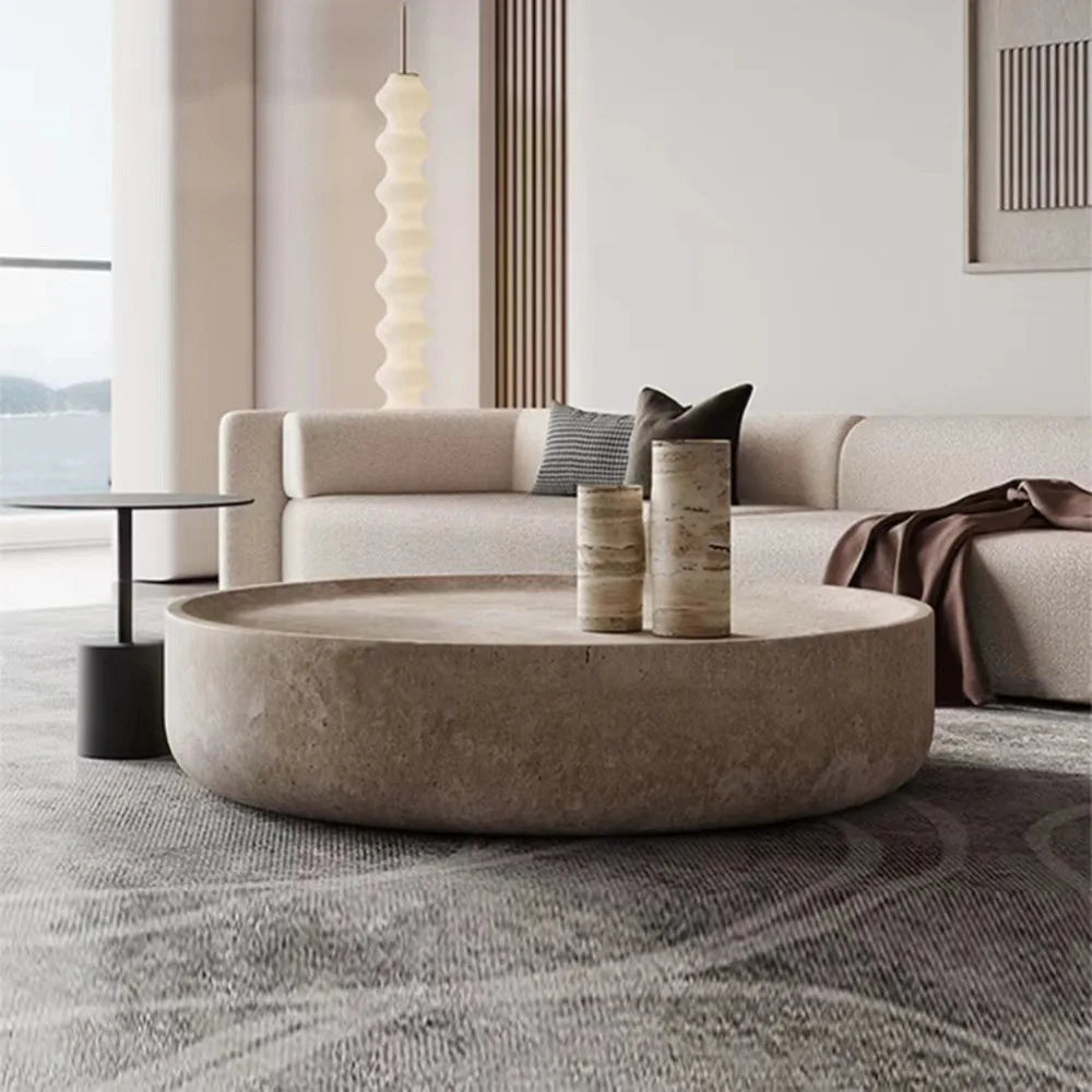 Monolith Taupe Wind Cave Stone Coffee Table - Japandi Minimalist Round