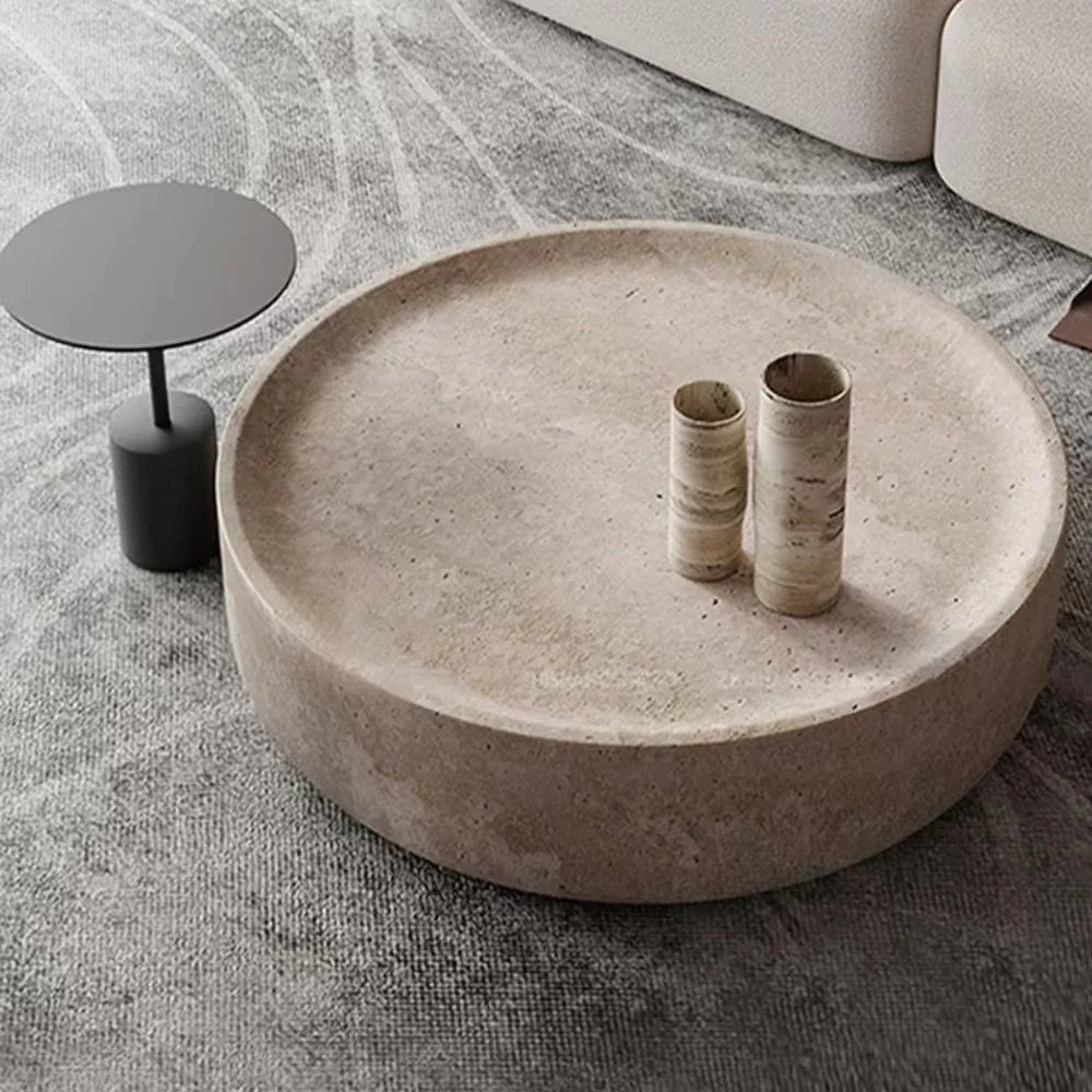 Monolith Taupe Wind Cave Stone Coffee Table - Japandi Minimalist Round