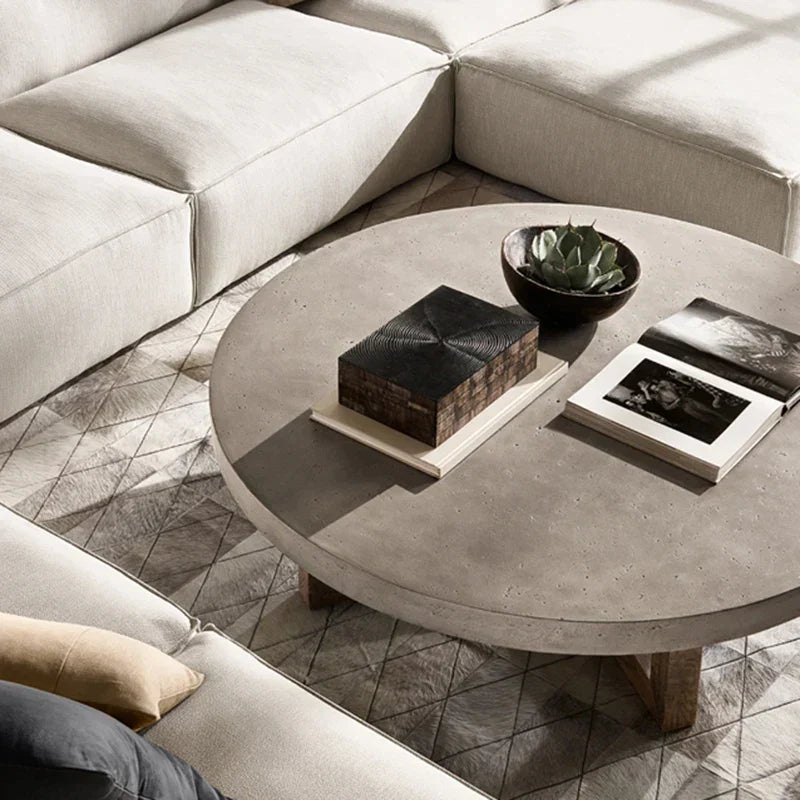 Pine Wood And Marble Round Coffee Table | Mesa Collection - Biophilic Design Japandi Minimalist