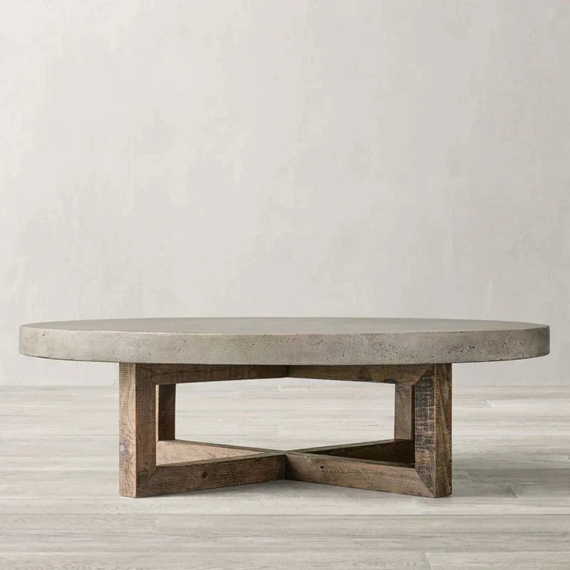 Pine Wood And Marble Round Coffee Table | Mesa Collection - Biophilic Design Japandi Minimalist