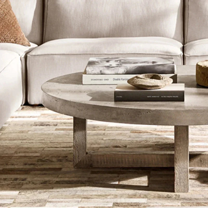 Pine Wood And Marble Round Coffee Table | Mesa Collection - Biophilic Design Japandi Minimalist