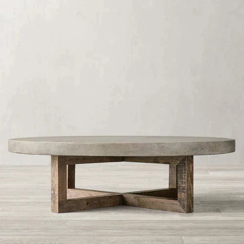 Pine Wood And Marble Round Coffee Table | Mesa Collection - Biophilic Design Japandi Minimalist