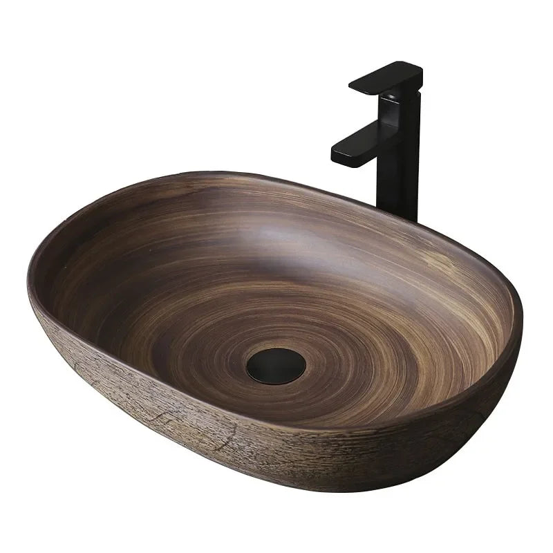 Rustic Wood-style Vessel Sink for Modern Bathrooms | Luxury Minimalism Decor