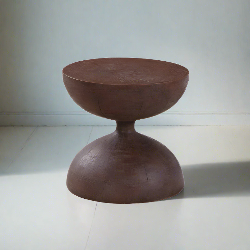 Sculptural Hourglass Accent Table with Dark Wood Finish