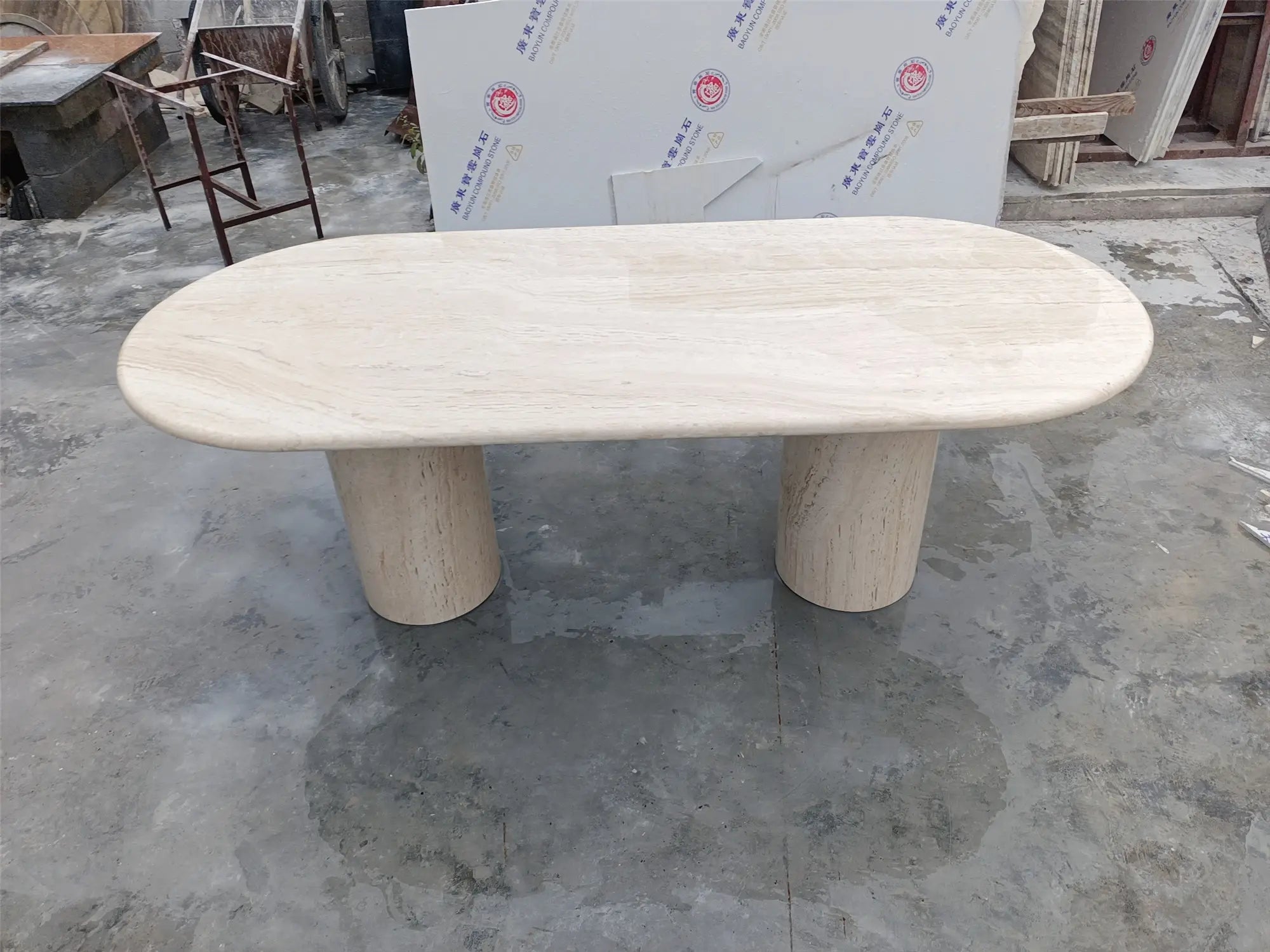 Sculptural Travertine Oval Dining Table - Biophilic Design Minimalist