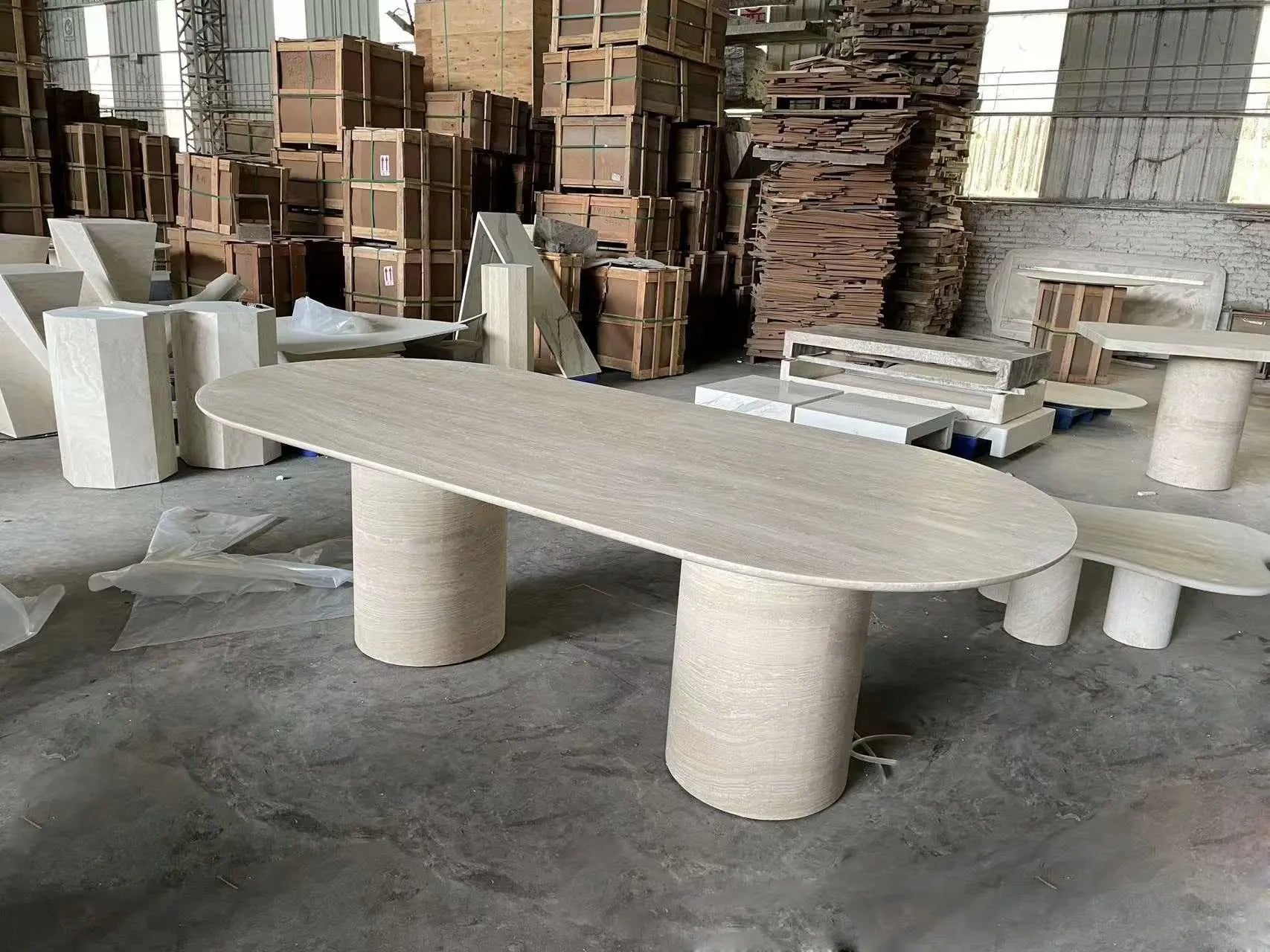 Sculptural Travertine Oval Dining Table - Biophilic Design Minimalist