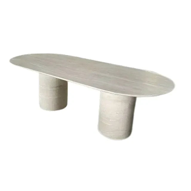 Sculptural Travertine Oval Dining Table - Biophilic Design Minimalist