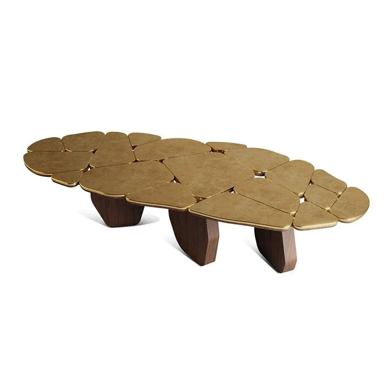 Sculptural Wooden Dining Table with Brass Accents – Modern Luxury Design