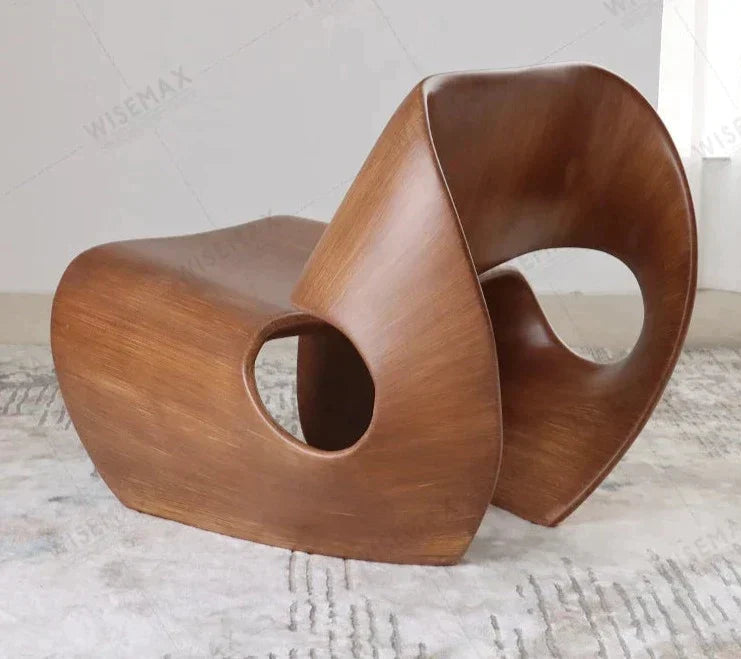 Walnut Veneered Bent Plywood Contemporary Lounge Chair - Biophilic Design Minimalist Modern Wood