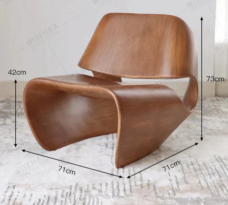 Walnut Veneered Bent Plywood Contemporary Lounge Chair - Biophilic Design Minimalist Modern Wood