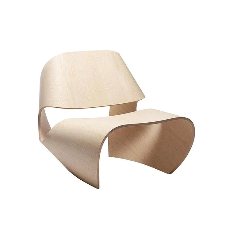 Walnut Veneered Bent Plywood Contemporary Lounge Chair - Biophilic Design Minimalist Modern Wood