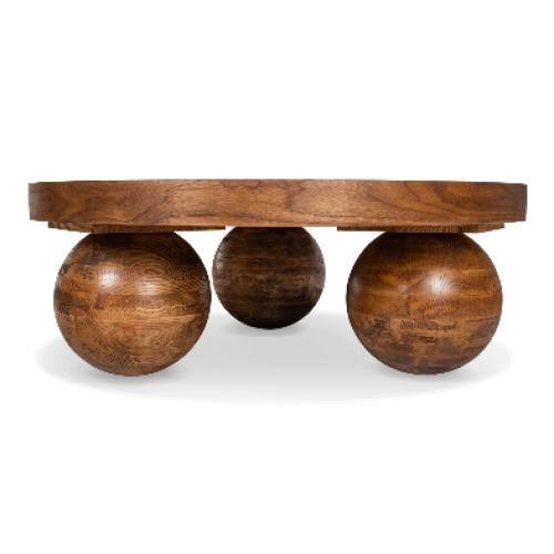 Solid Wood Round Coffee Table – with Ball Legs for Modern Luxury Living Rooms